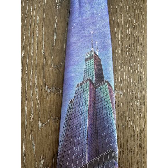Vintage Ralph Marlin Mens Tie The Sears Tower 1991 Chicago Windy City READ - Picture 1 of 14